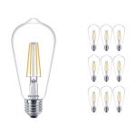Confezione Multipack 10x Philips Corepro LED Bulbo E27 Edison Filamento Chiara 7W 806lm - 827 Bianco Molto Caldo | Sostitutiva 60W