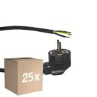 Confezione Multipack 25x Noxion Power Cavo di alimentazione Nero - Schuko Europlug + Estremità aperte - 3m - 3 pole 0,75mm2